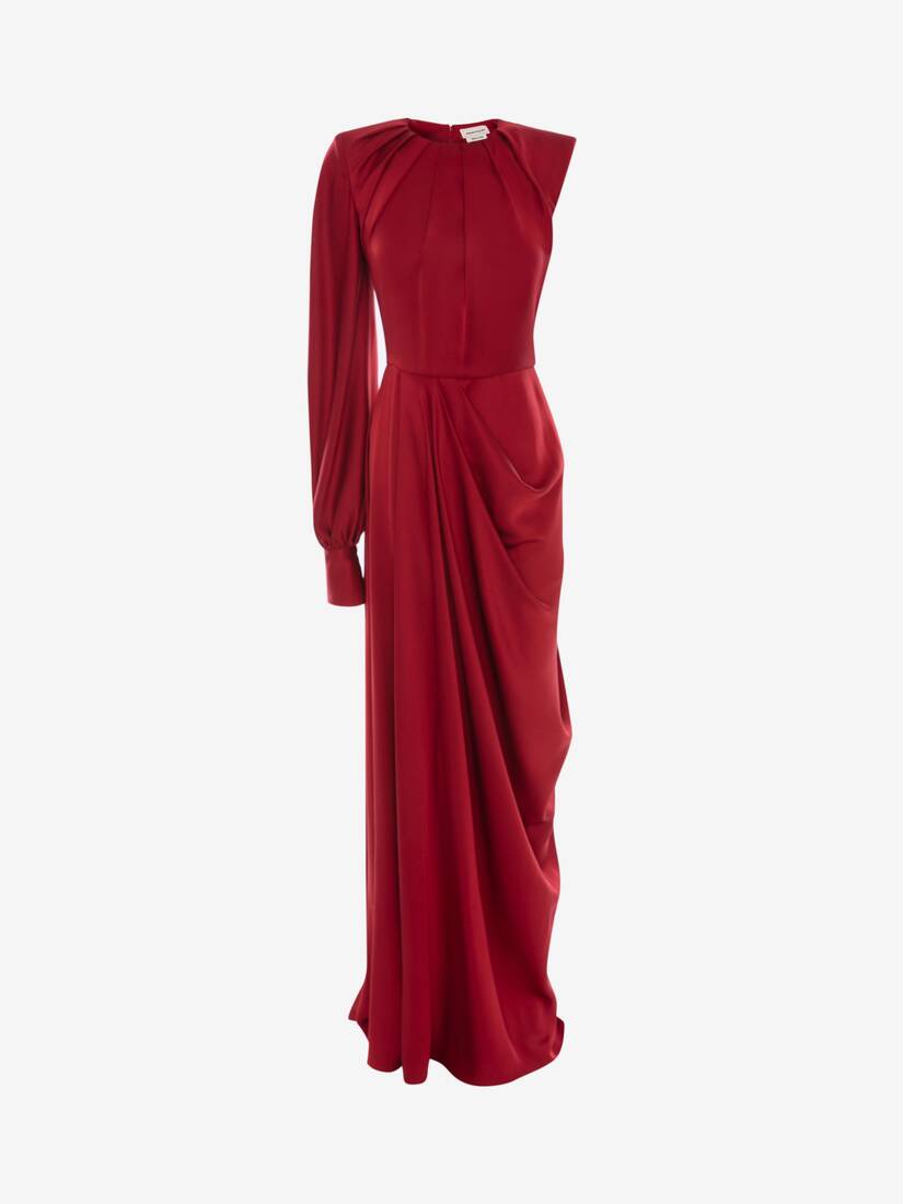 Vestidos Alexander McQueen One-Sleeve Satin Evening Mujer - Rojos - Mexico 930-TRVXZW